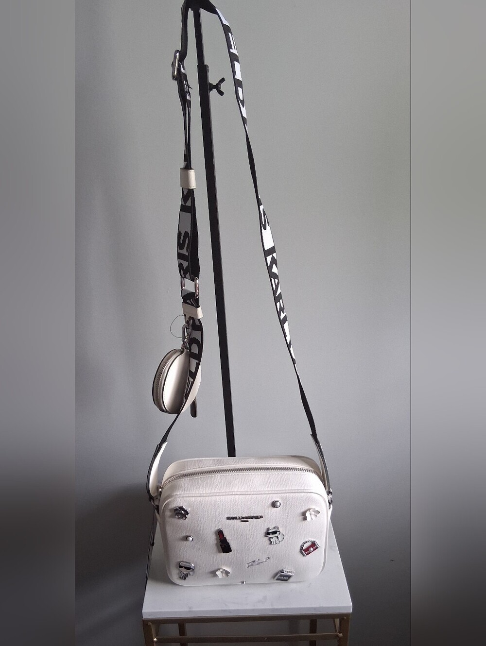 Karl Lagerfeld White Embellished Crossbody Purse - Picture 2 of 7